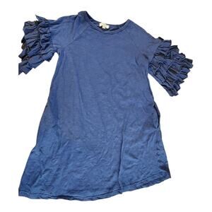 Umgee blue dress sz small ruffle sleeves pockets mini cotton